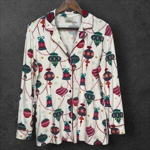Soma Pajama Top Womens M Christmas Ornaments Holiday Sleepwear Button Up